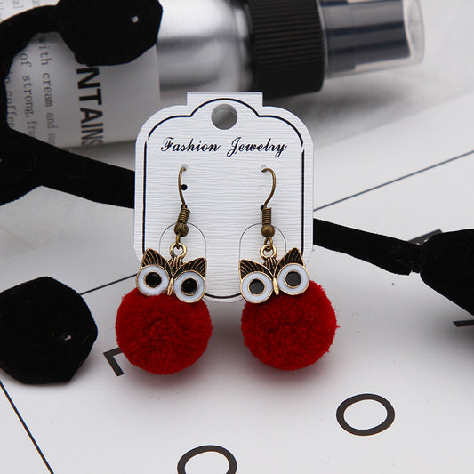 Korean cute plush owl earrings