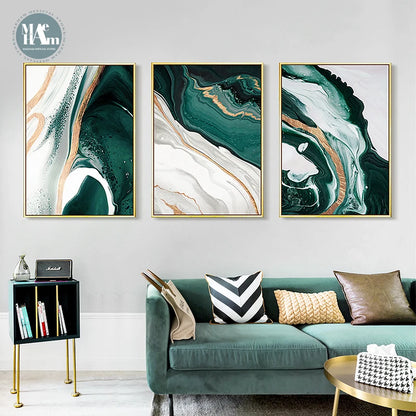 Modern Abstract Gold foil lines Green Canvas Art Painting Home Decor