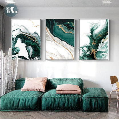 Modern Abstract Gold foil lines Green Canvas Art Painting Home Decor