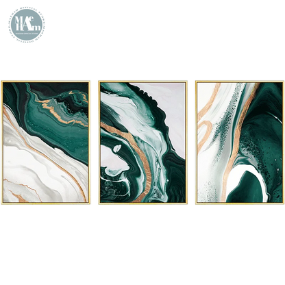 Modern Abstract Gold foil lines Green Canvas Art Painting Home Decor