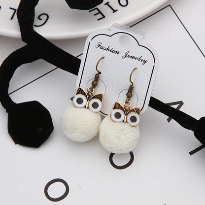 Korean cute plush owl earrings