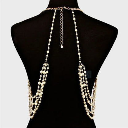 Beaded Super Long Pendants Necklace Women Trendy Pearl Choker Necklace Body Jewelry Gold Shoulder Chain 2024