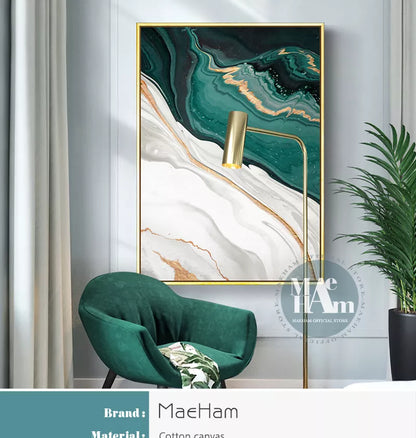 Modern Abstract Gold foil lines Green Canvas Art Painting Home Decor