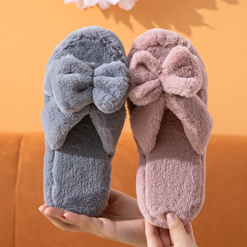 Winter Fur Rabbit Solid Color Slippers Winter